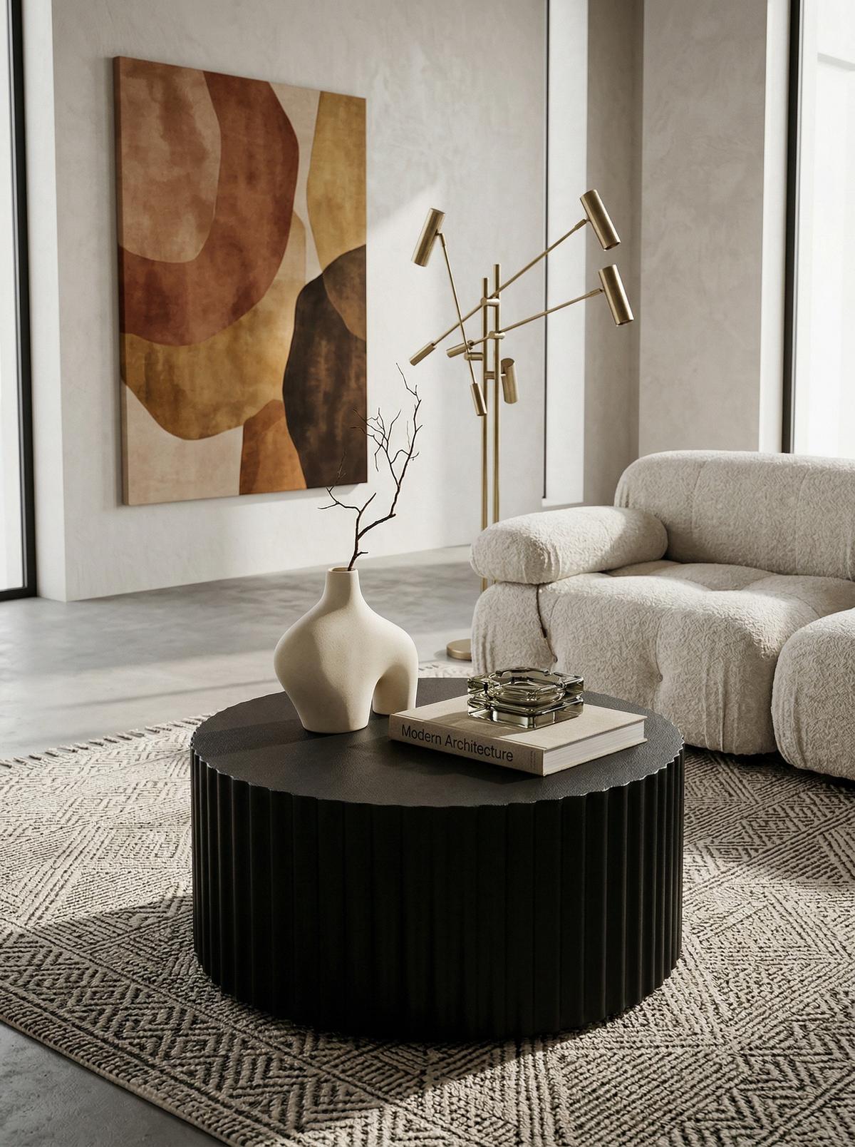 SOFATISCH Rund, Schwarz Metall, Wellenmuster, Maße 67x67x31 cm - Schwarz, Metall (67/67/31cm) - KADIMA DESIGN