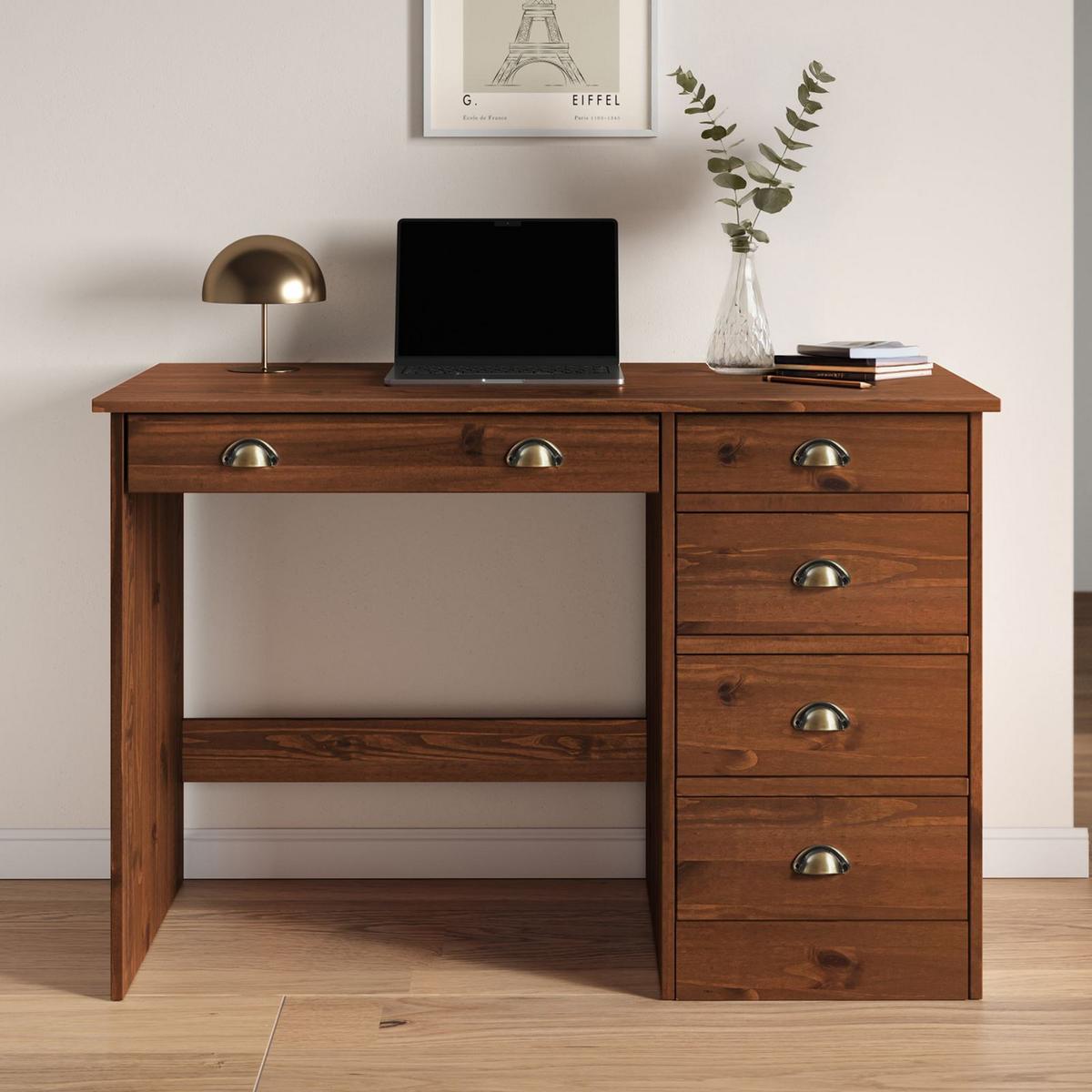 SCHREIBTISCH LANA - Kastanienfarben, Holz (54/114/76cm) - IDIMEX