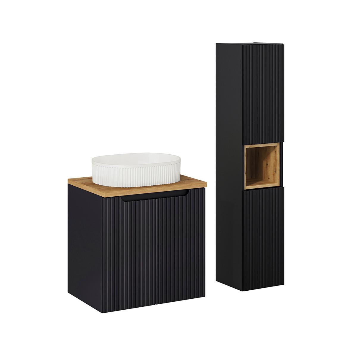 BADMÖBEL 60cm Riva 2er-Set Schwarz und Holz - Schwarz, Holzwerkstoff (60/57/40cm) - Petits-meubles