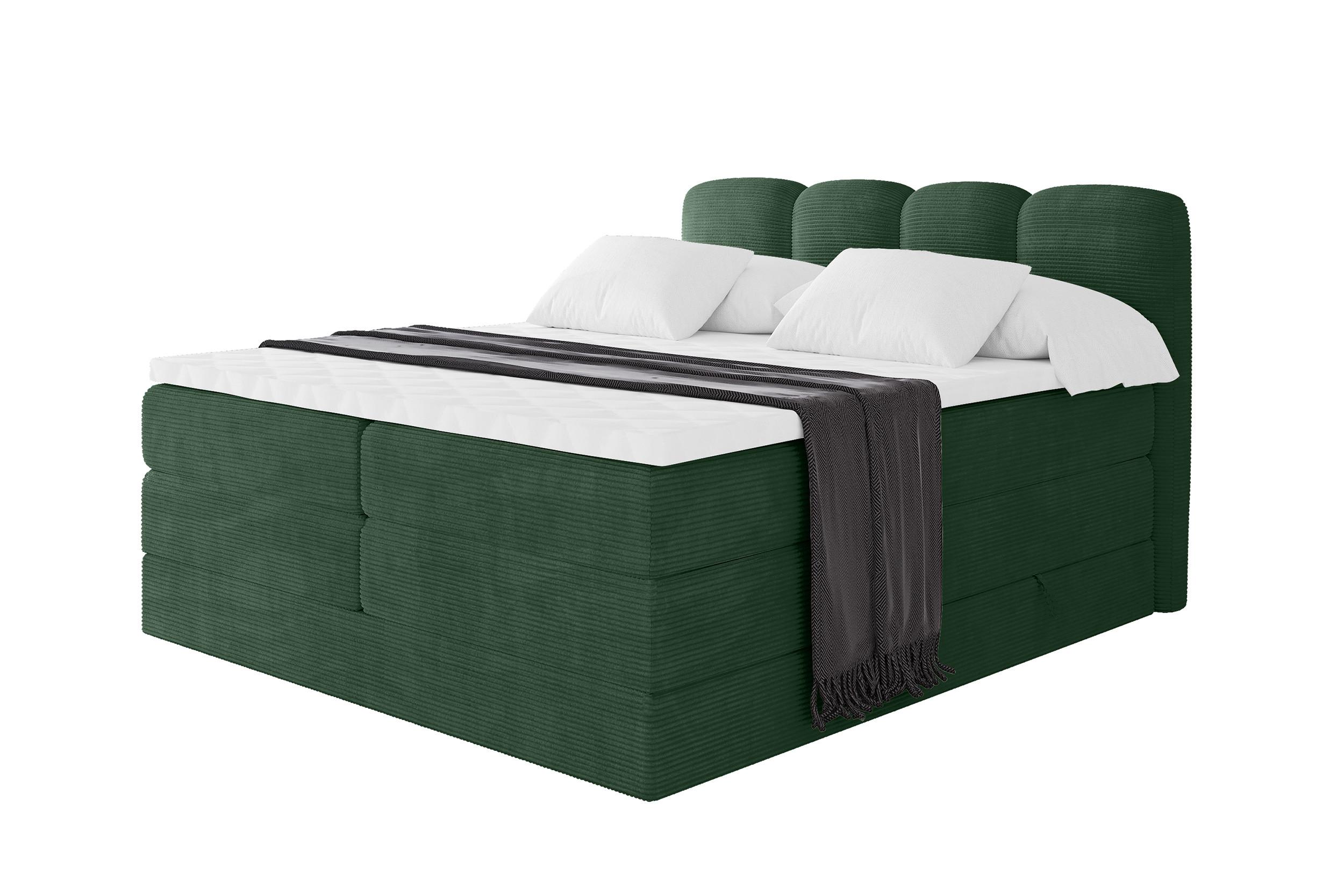 BOXSPRINGBETT mit Matratze H3/H4 - NINA KING - 200x200 cm Grün - Waldgrün, Holzwerkstoff (200/200cm) - ALTDECOR