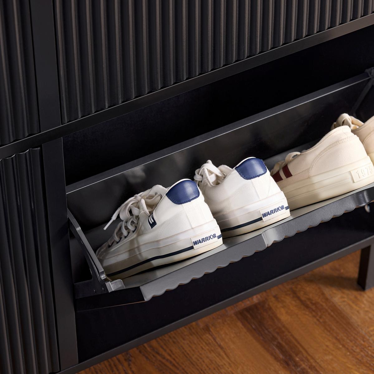 SCHUHSCHRANK schmal mit 4 Klappen 100x91x19cm Schwarz - Schwarz, Holzwerkstoff/Metall (100/91/19cm) - SoBuy