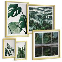 BILDER SET 5er Set - 50x50 cm & 20x30 cm & 40x60 cm Goldrahmen - Ästhetik tropischer Pflanzen - Goldfarben, Kunststoff (40/60cm) - TULUP