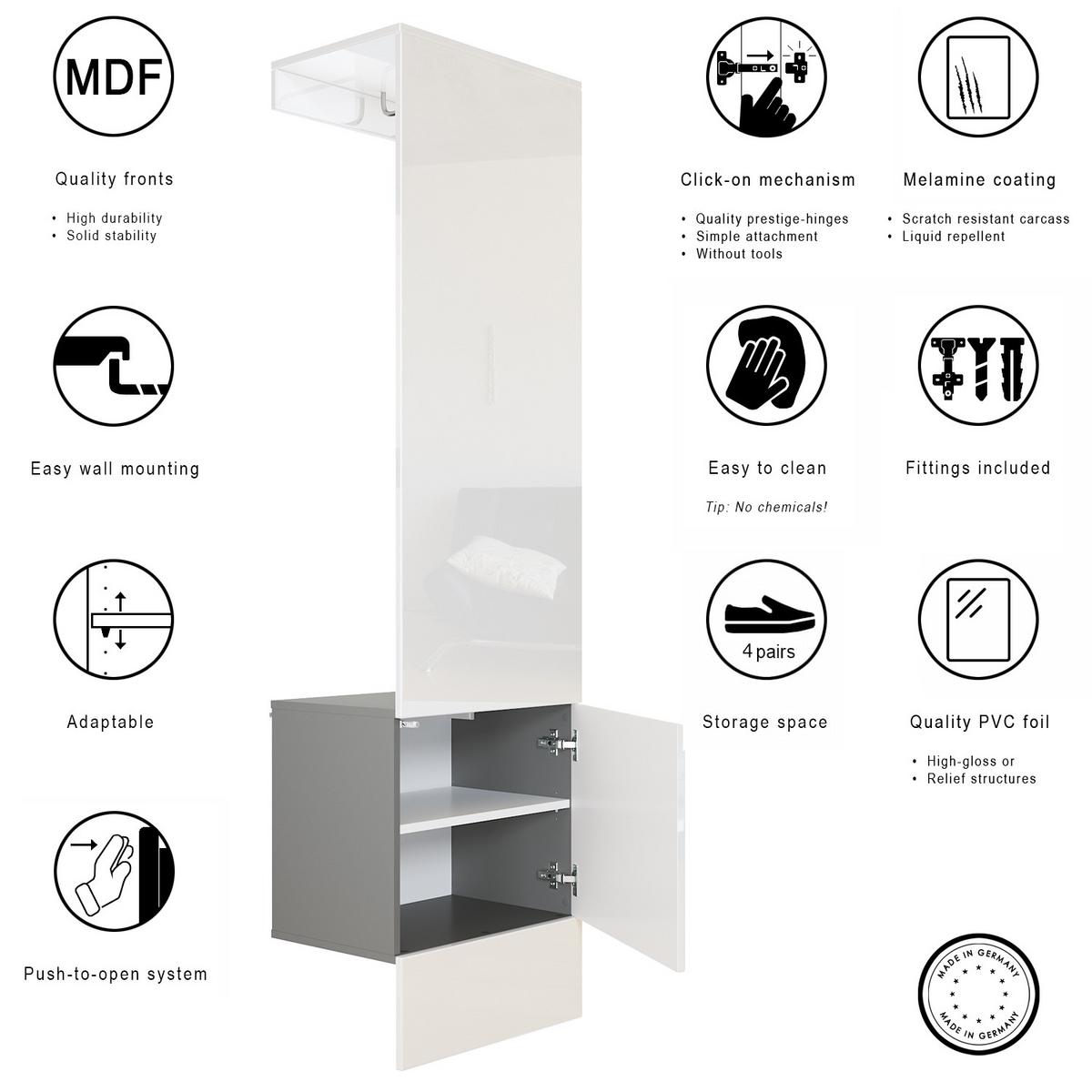 GARDEROBE Carlton Paneel in Eiche Nordic - Silbereichenfarben, Holzwerkstoff (52/193/35cm) - Vladon