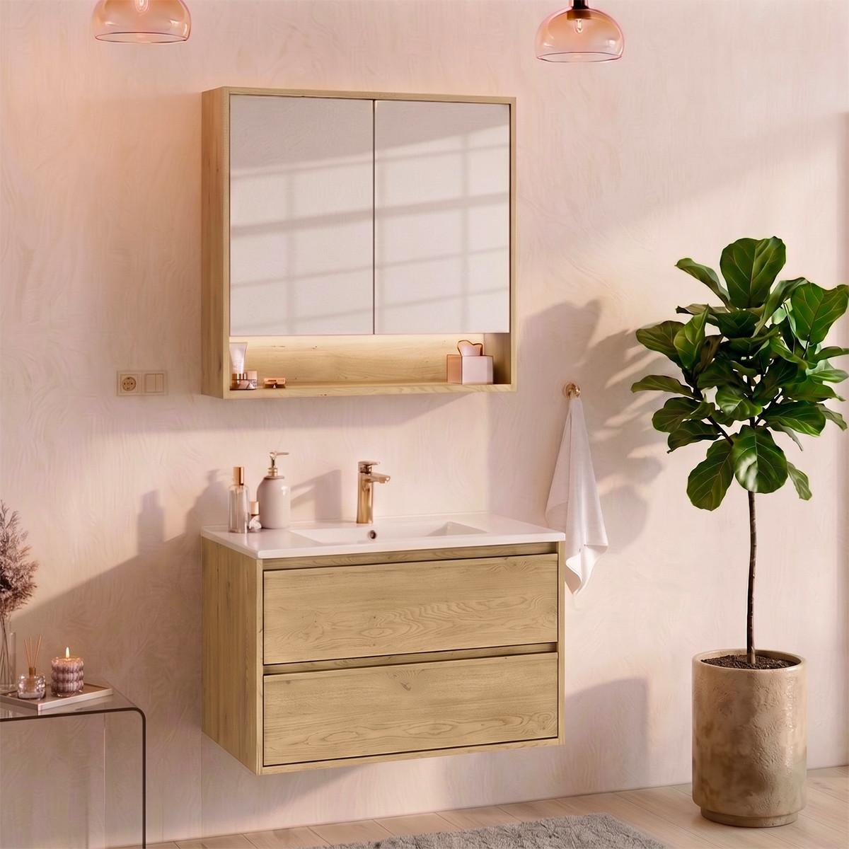 BADMÖBEL 81cm Edmé 2er-Set Holz - Braun, Holzwerkstoff (81/52/46cm) - Petits-meubles