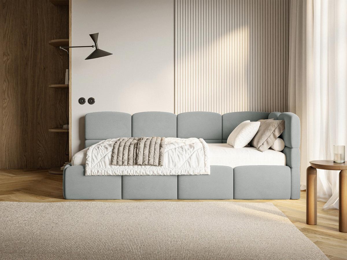 JUGENDBETT Cloudy Grau 90x200 cm, Kopfteil rechts, Samt - Schwarz/Grau, Kunststoff/Textil (90/200cm) - Selsey