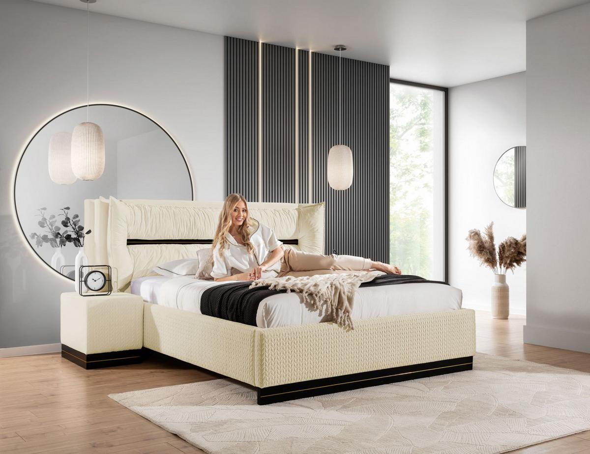 POLSTERBETT Hamilton Magic Velvet Set.3 - Creme, Holzwerkstoff/Textil (140/200cm) - Fun Möbel