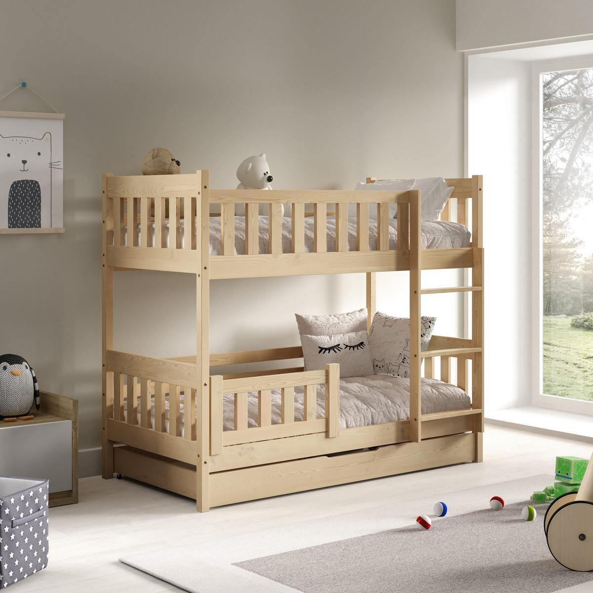 ETAGENBETT LUCIA mit Bettkasten 80x190 cm Kieferfarben - Kieferfarben, Holz (80/190cm) - MASSENO