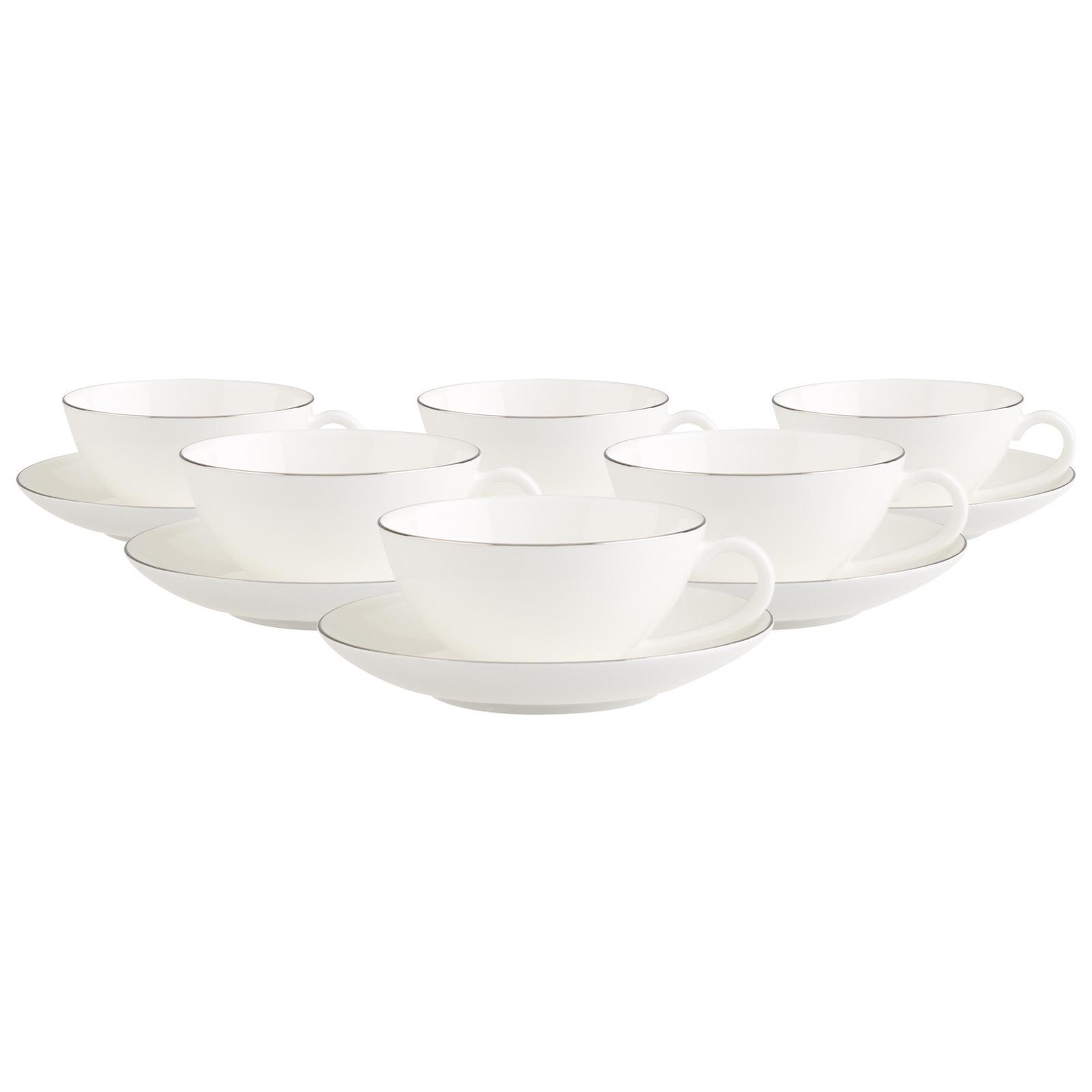 TEETASSEN MIT UNTERTASSEN Anmut Platinum No.1 weiß 140 ml 6er Set - Weiß, Keramik (15/7.6/15cm) - Villeroy & Boch