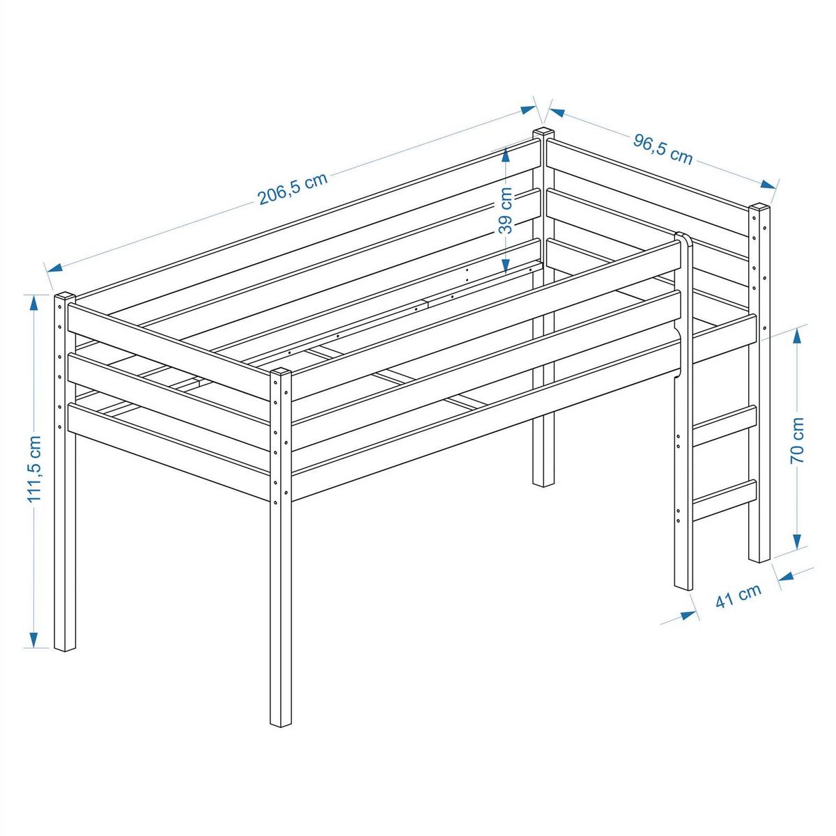 HOCHBETT ERIK 90x200 cm weiß/rosa - Weiß/Rosa, Holz (90/200cm) - IDIMEX
