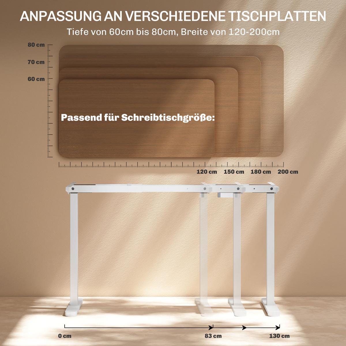HÖHENVERSTELLBARER-SCHREIBTISCHGESTELL Stahl Weiß - Weiß, Metall (60/119/100cm) - HOMCOM