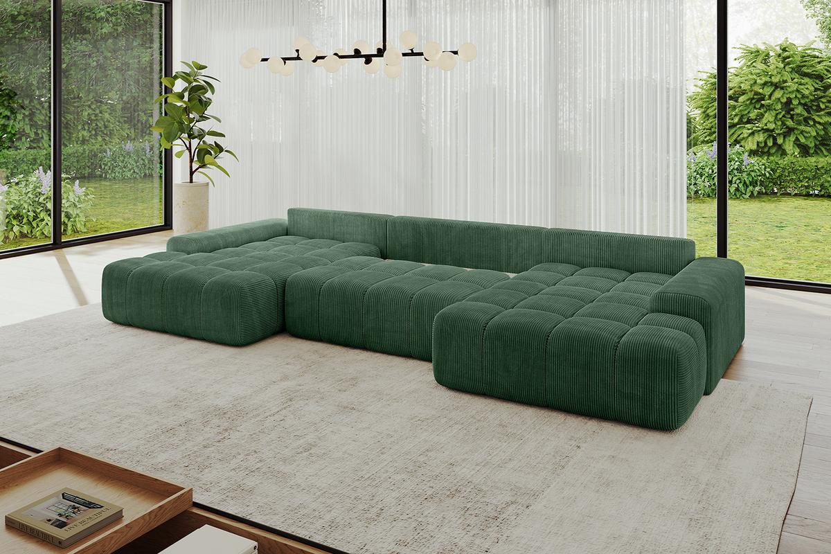 WOHNLANDSCHAFT ENSI-U - 353x164x69 cm Grün - Grün, Holzwerkstoff/Kunststoff (357/69/164cm) - ALTDECOR