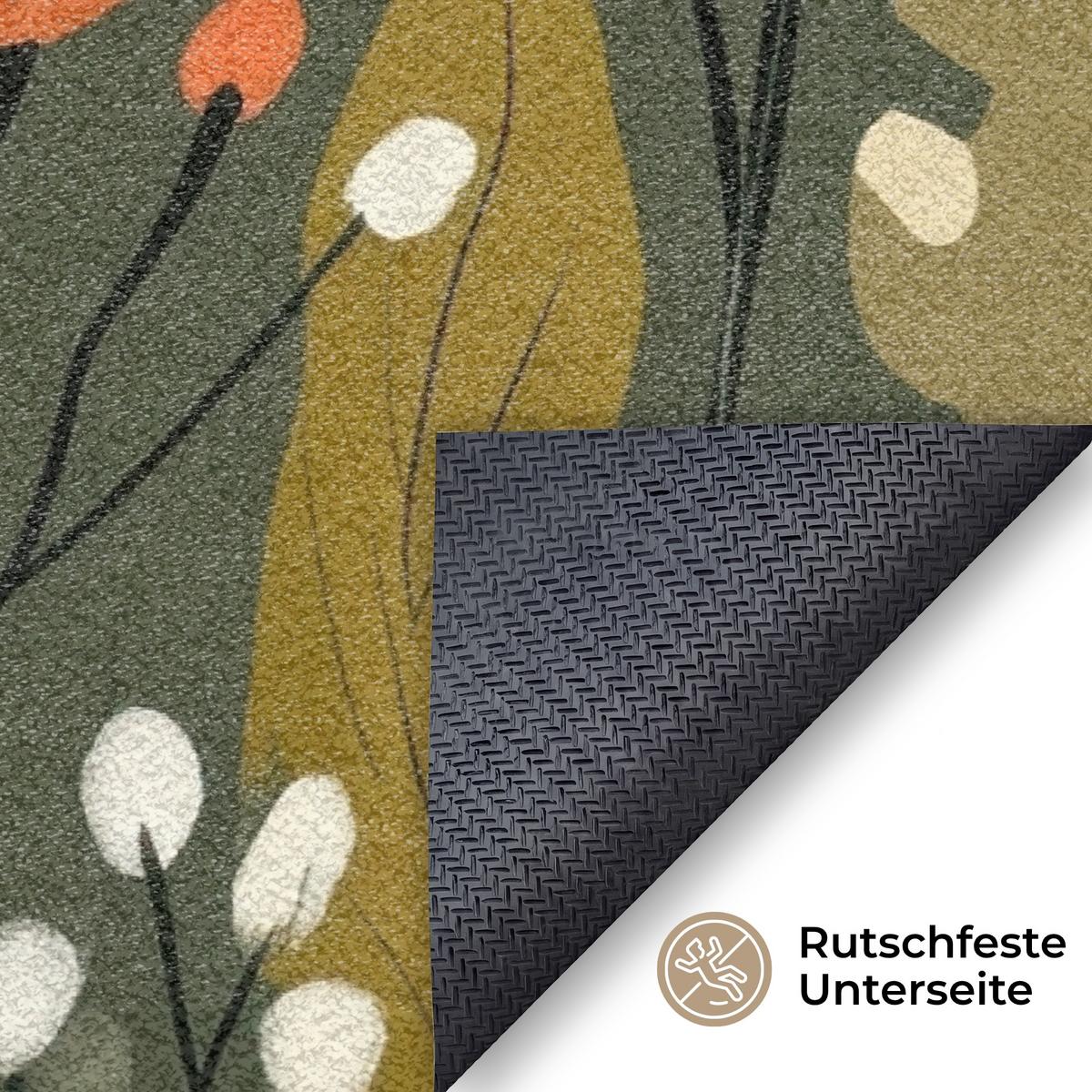 FUSSMATTE Blumen - Illustration - Grün Flurteppich 120x80 cm - Dunkelgrün, Kunststoff (120/0.4cm) - MuchoWow
