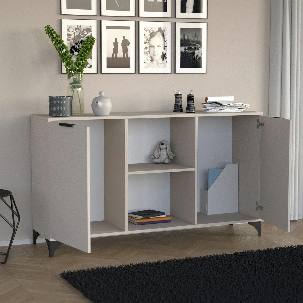 KOMMODE Home mit 2 Türen, mit Griffen, Kaschmir - Kaschmir/Schwarz, Holzwerkstoff (150/85/40cm) - Beautysofa