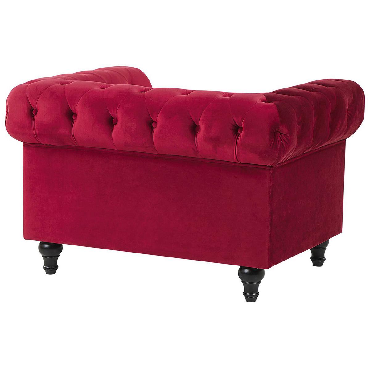 SESSEL Samtstoff dunkelrot Rautenmuster Chesterfield - Rot, Textil (110/70/75cm) - Beliani