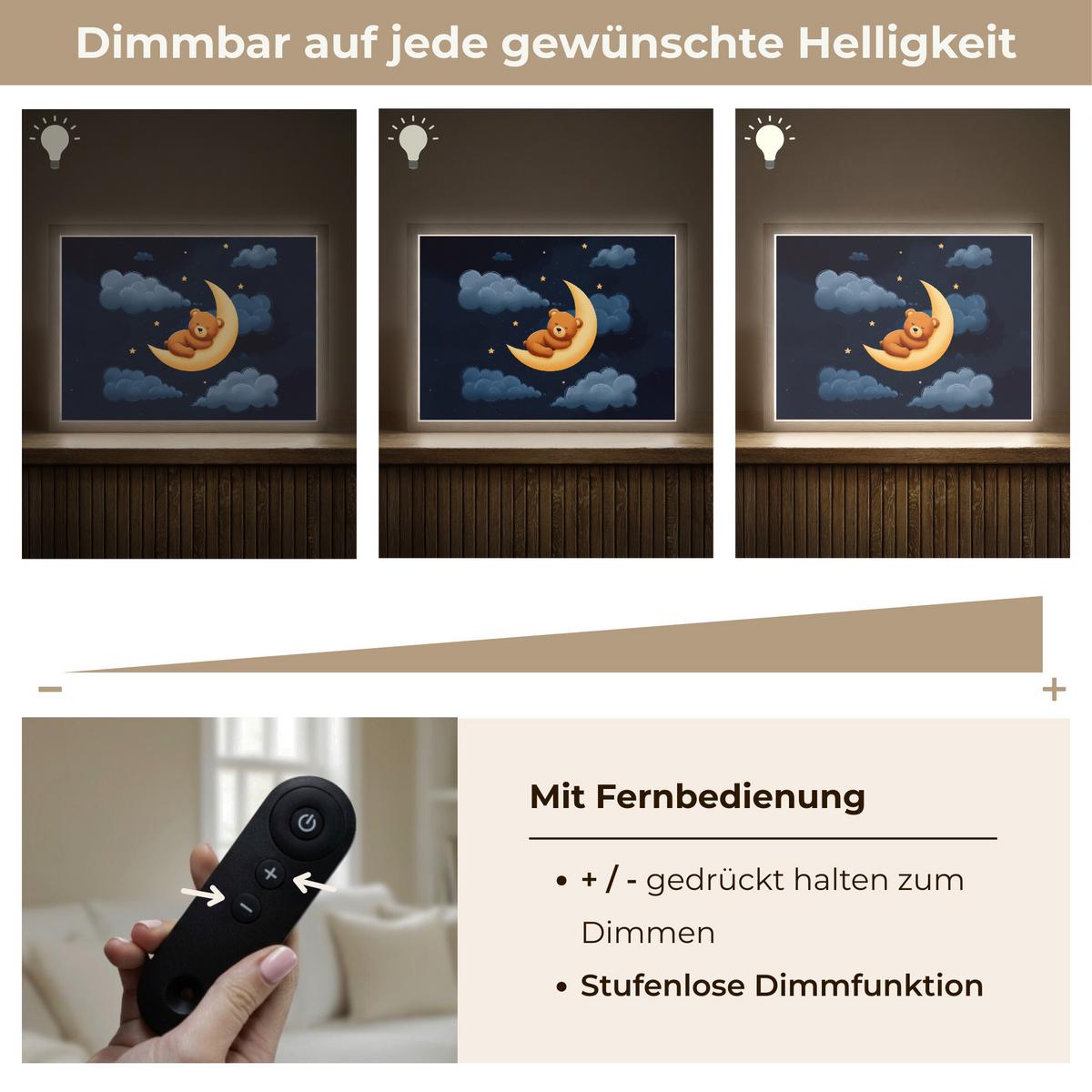 WANDLEUCHTE MIT AKKU Teddybär - Mond - Wolken - Sterne 40x30 cm - Dunkelblau, Holzwerkstoff (40/30/8cm) - OnlyWow