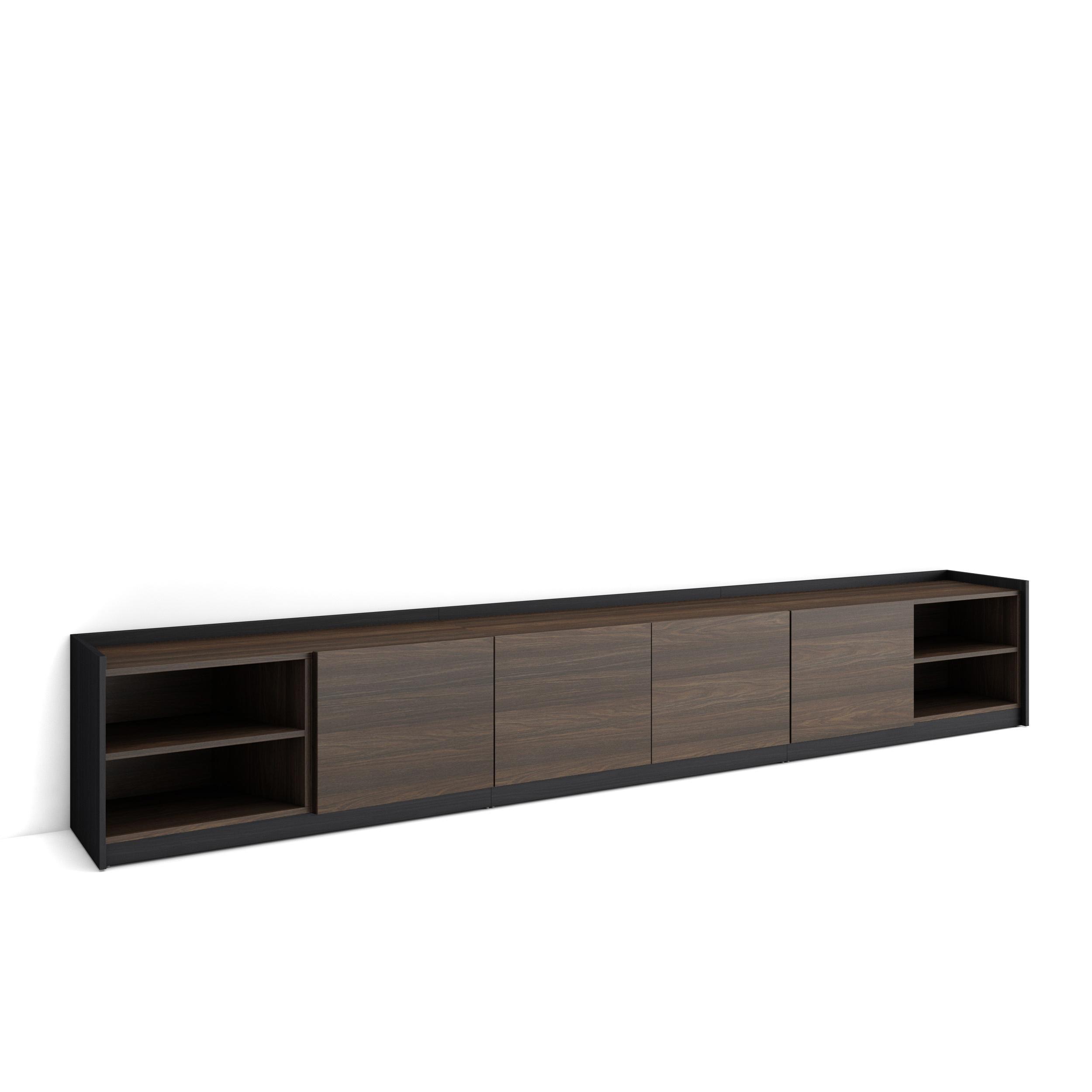 LOWBOARD, Tv-Schrank, Für TV-Geräte bis zu 80", Eiche und Schwarz, 310/37/50cm - Dunkelbraun, Holzwerkstoff (310/50/37cm) - Skraut Home