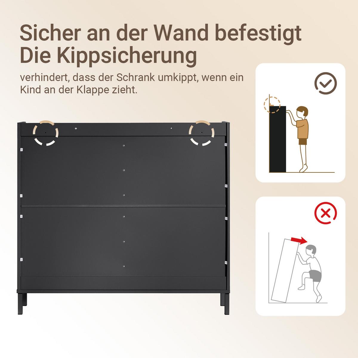 SCHUHSCHRANK schmal, nur 19 cm tief, 100x19x91 cm, schwarz, 4 Klappen, bis EU 46, modern, für Flur & Diele - Schwarz, Holzwerkstoff/Metall (100/91/19cm) - SoBuy