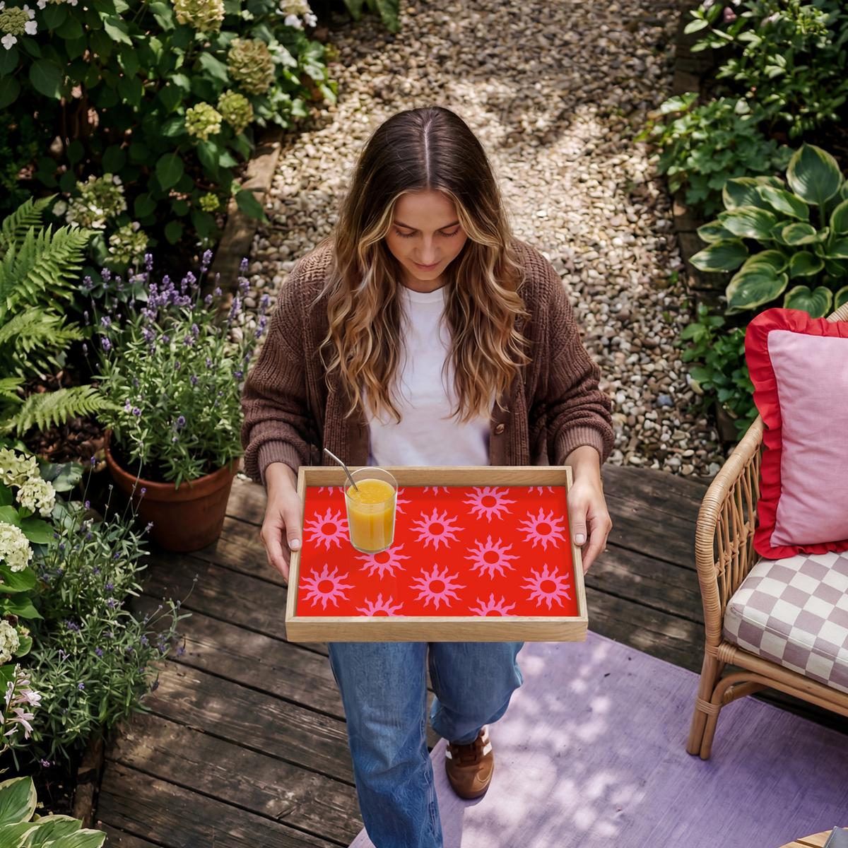 TABLETT Sonnen - Rot - Rosa - Muster - Sommer 50x35 cm - Rot, Holz (50/5/5cm) - OnlyWow