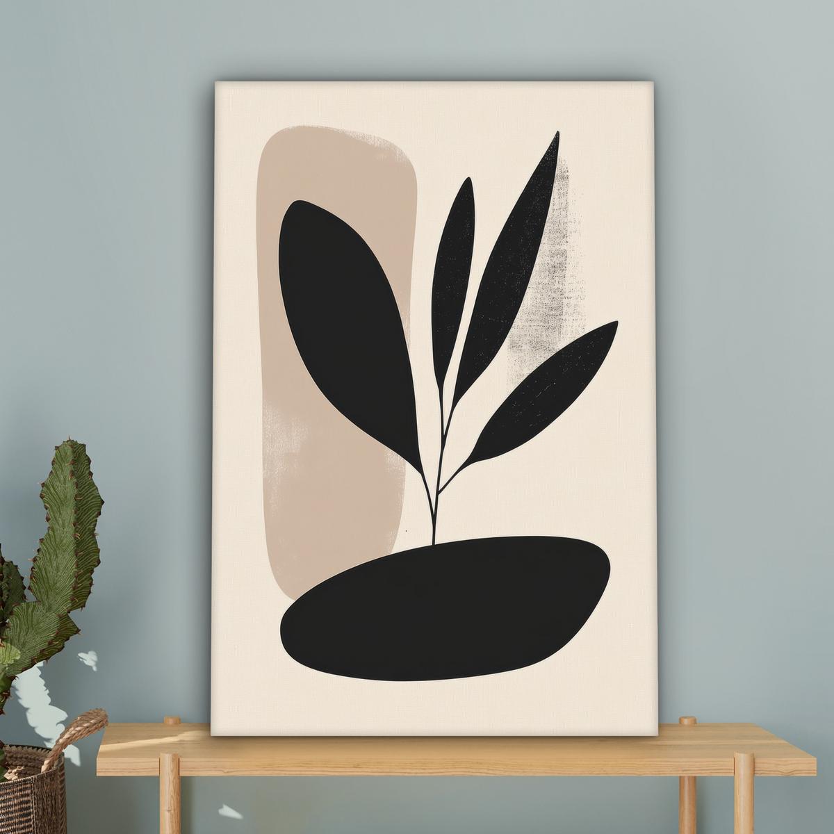 LEINWANDBILD Pflanze - Beige - Japanisch Wanddeko 40x60 cm - Schwarz, Textil (40/60cm) - MuchoWow