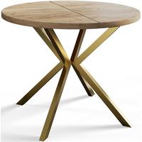RUNDER Esszimmertisch LOFT LITEN, ausziehbarer Tisch Durchmesser: 120 cm/200 cm, Wohnzimmertisch Farbe: Braun, mit Metallbeinen in Farbe Gold - Goldfarben/Braun, Holzwerkstoff (120/120/76cm) - Alpi-Möbel