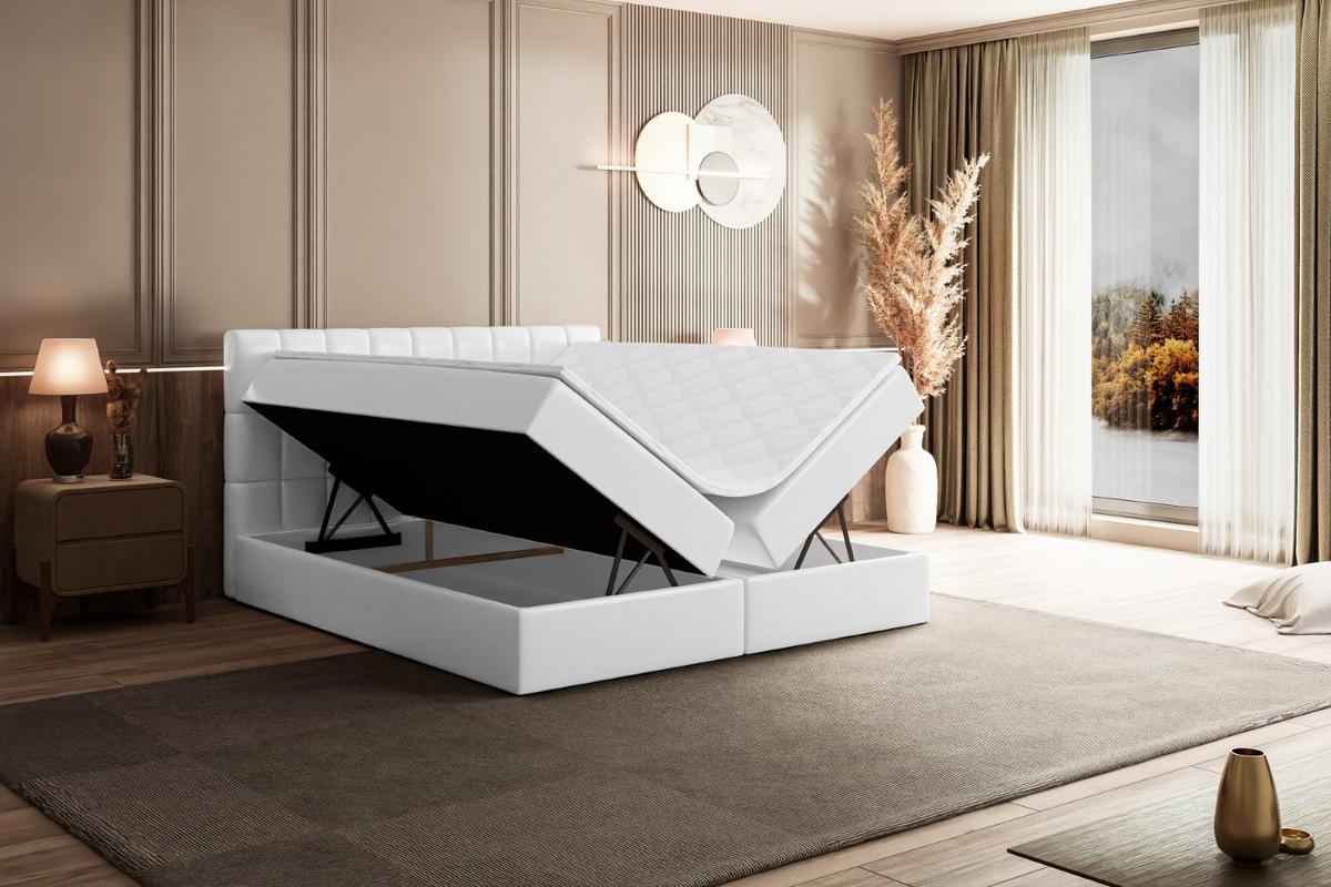 BOXBETT mit Matratze H4 und Lattenrost - MIAMI - 140x200 cm - H4 - Weiß Hochglanz - Weiß Hochglanz, Holzwerkstoff (140/200cm) - ALTDECOR