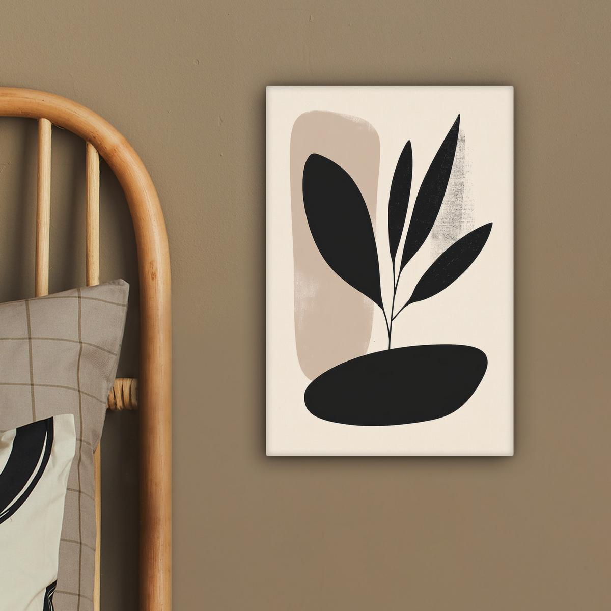 LEINWANDBILD Pflanze - Beige - Japanisch Deko Wohnzimmer 20x30 cm - Schwarz, Textil (20/30cm) - MuchoWow