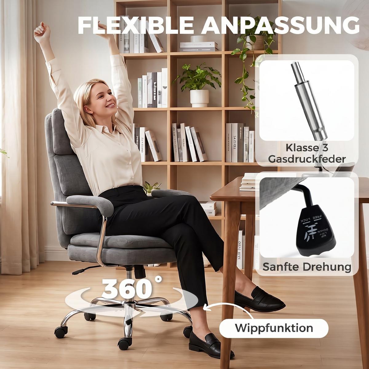 BÜROSTUHL Chenille-Stoff Grau - Silberfarben/Grau, Textil/Metall (65/118/72.5cm) - HOMCOM