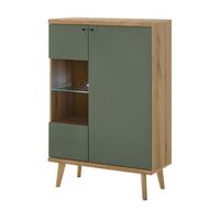 HIGHBOARD Salbei, Eiche Evoke, skandinavisch 90 x 134 cm, Kommode 2-türig mit Glaselement - Salbeigrün/Eichefarben, Glas/Holz (90/134/40cm) - Furn.Design