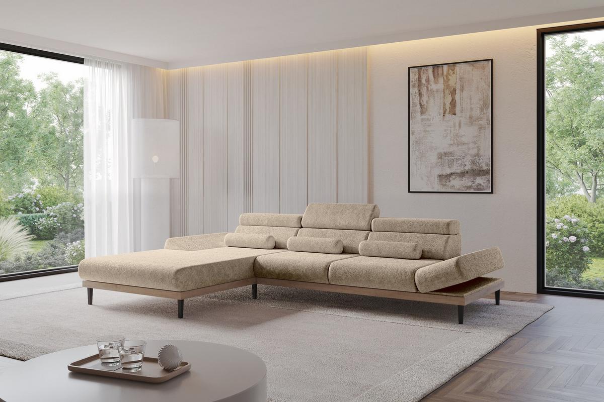 ELEKTRISCHES ECKSOFA Links MONA 316x205x85 Braun Velours - Braun, Holzwerkstoff/Textil (316/205cm) - ALTDECOR