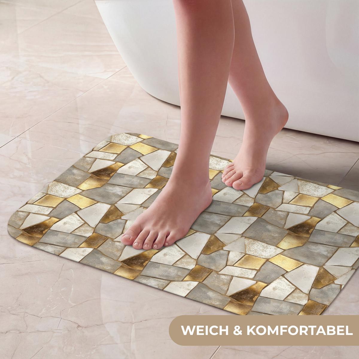 BADEMATTE Mosaik - Marmor - Gold 60x40 cm - Champagner, Textil (60/40cm) - OnlyWow