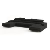 WOHNLANDSCHAFT OMBRA Schwarz Velours-Stoff mit Schlaffunktion - Schwarz, Holz (425/90/202cm) - MASSENO
