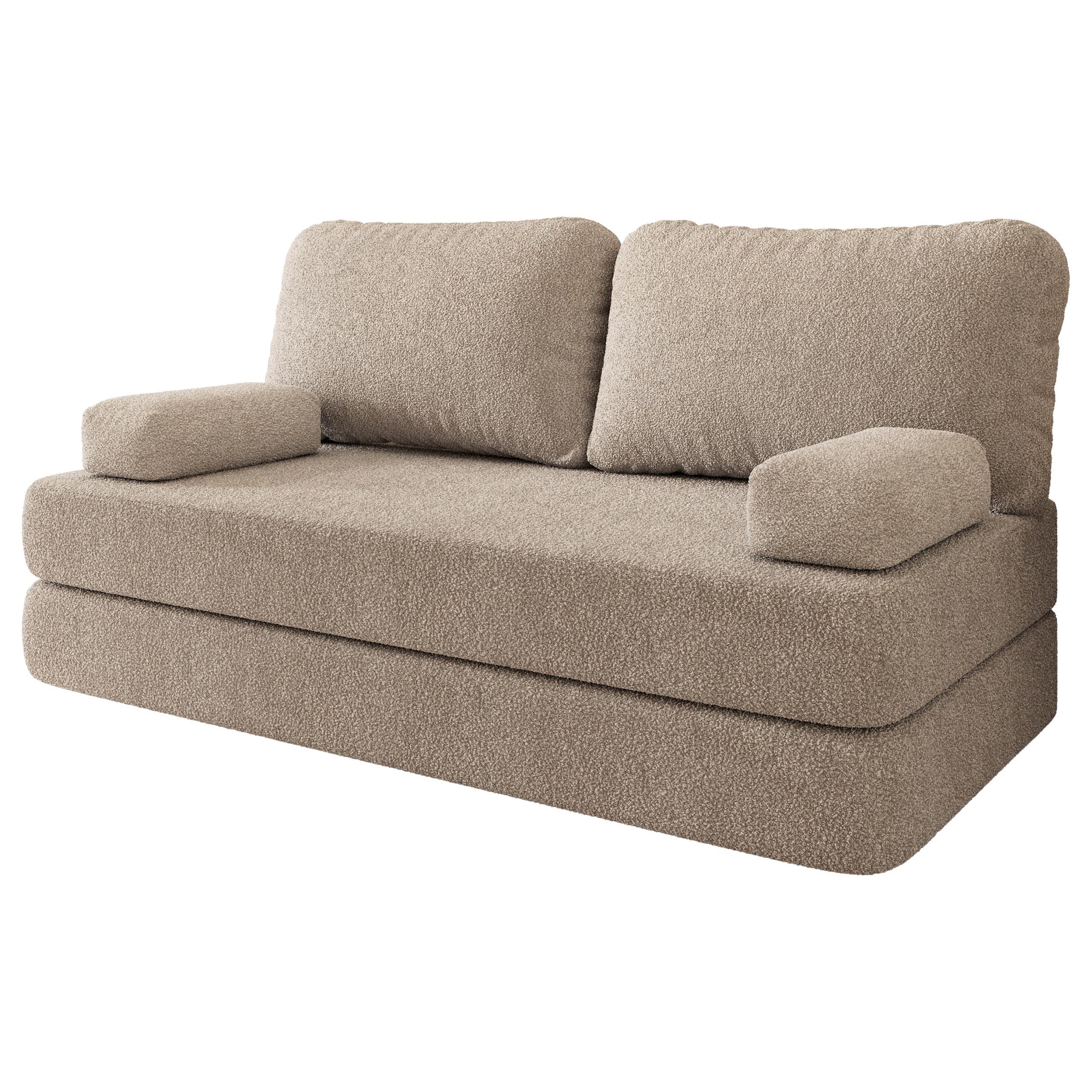 BETTSOFA NIKSI aus Schaumstoff Bucle-Stoff Beige Schlaffunktion - Beige, Textil (170/86/80cm) - MASSENO