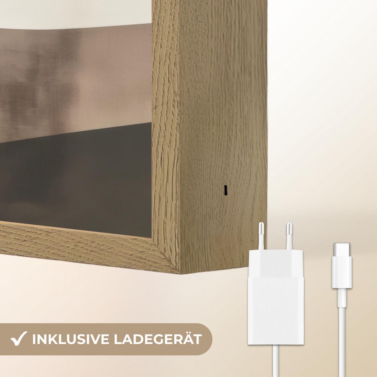 WANDLEUCHTE MIT AKKU Abstrakt - Landschaft - Wellen - Cremefarben 40x30 cm - Graubraun, Holzwerkstoff (40/30/8cm) - OnlyWow