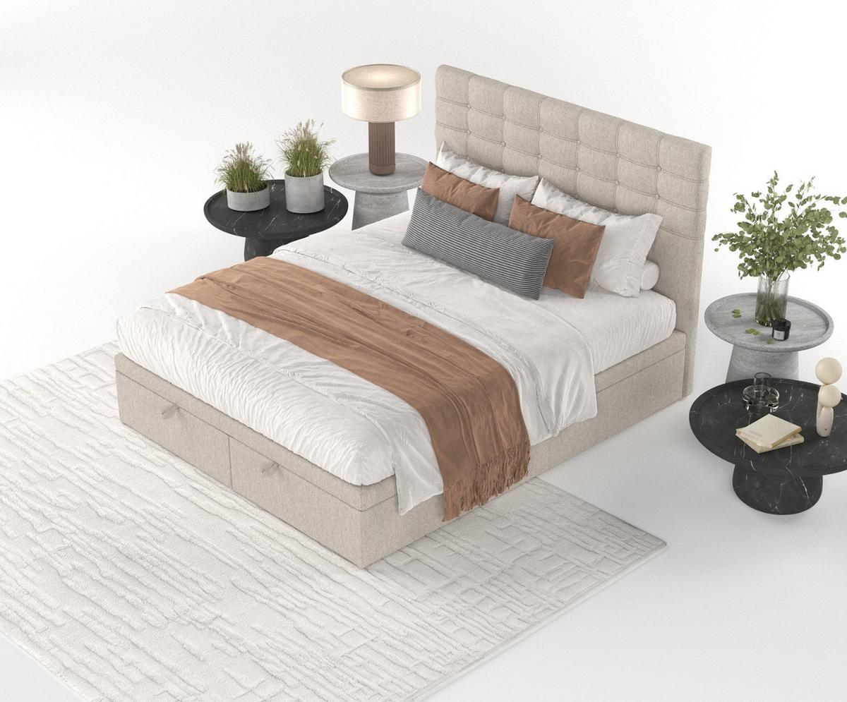 POLSTERBETT Callo mit Stauraum 160/200 cm Hellbeige im Megan Stoff - Sandfarben/Schwarz, Holz/Holzwerkstoff (160/200cm) - AltaBeds