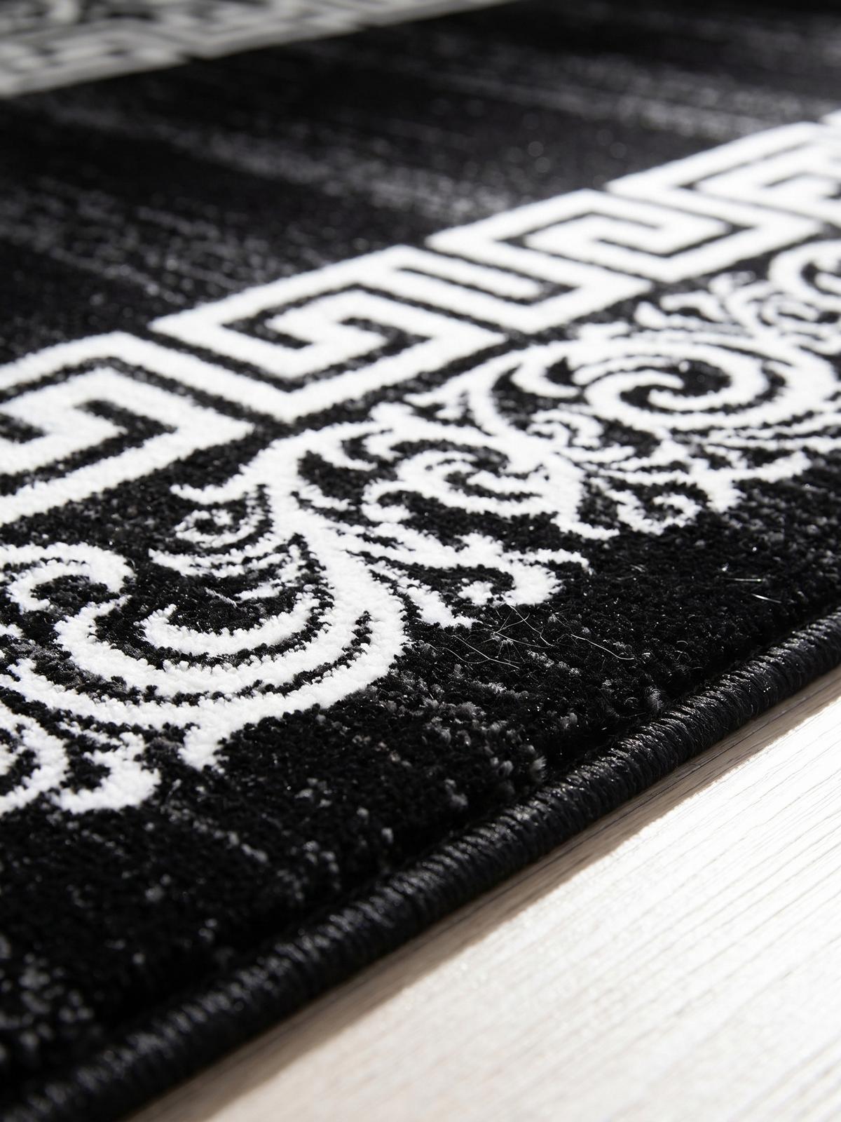 TEPPICH Kurzflor ASPEN in Schwarz, mit Mäander-Muster, 80 x 300 cm - Schwarz, Textil (80/300cm) - KADIMA DESIGN