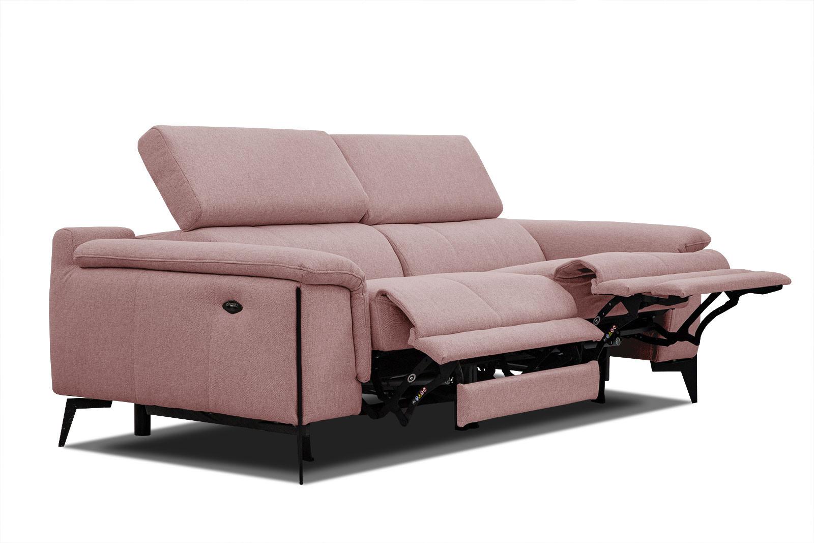RELAXSOFA MATERA 3-Sitzer mit 2 Relaxfunktionen, hellrot - Hellrot/Schwarz, Holzwerkstoff/Textil (212/82/103cm) - Wozimo