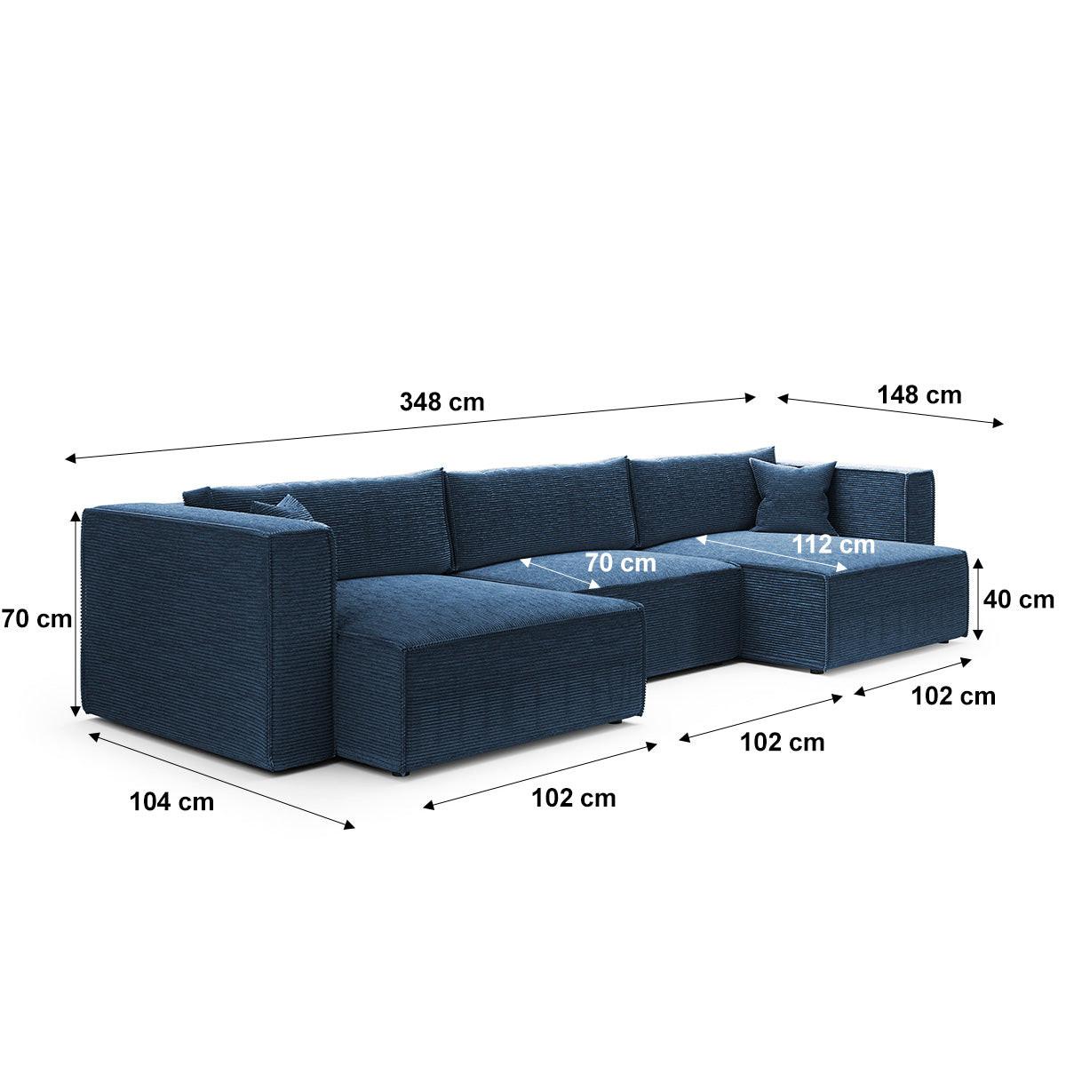 PANORAMASOFA Jimmy 5 Sitzplätze Blau - Blau, Holz (348/77/148cm) - Petits-meubles
