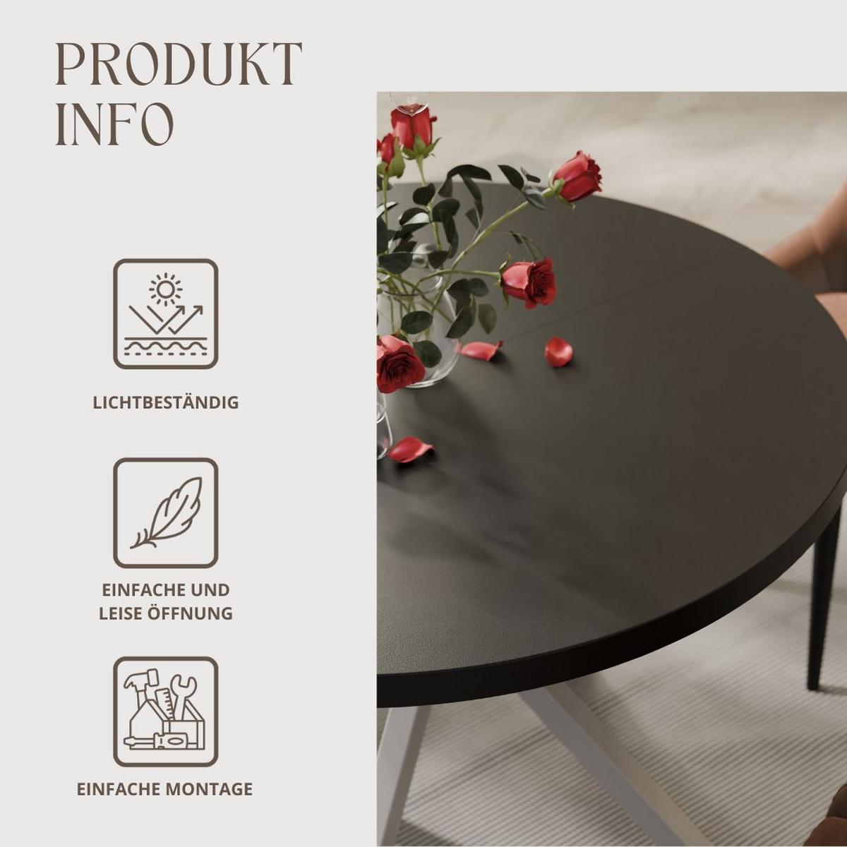 AUSZIEHTISCH MILTON 120-196/76 cm mit Metallgestell, Kaschmir / Schwarz Molet - Kaschmir/Schwarz, Holzwerkstoff/Metall (120/120/76cm) - Idohome