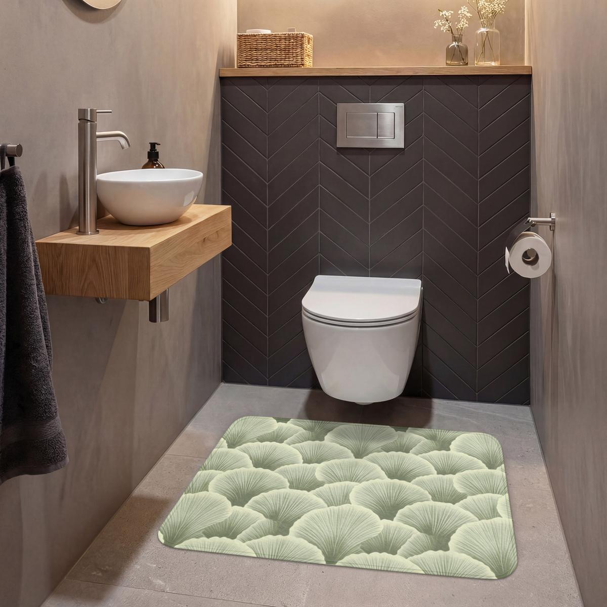 WC-VORLEGER Fächer - Blatt - Grün Toilettenteppich 90x60 cm - Pastellgrün, Textil (90/1cm) - OnlyWow