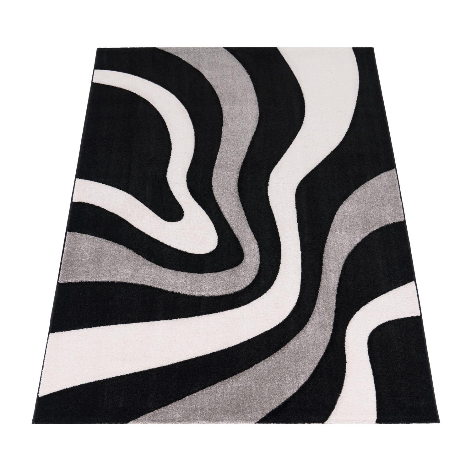 KURZFLORTEPPICH, abstrakt, aus Polypropylen, Schwarz, 60 x 110 cm - Schwarz, Textil (60/110cm) - KADIMA DESIGN