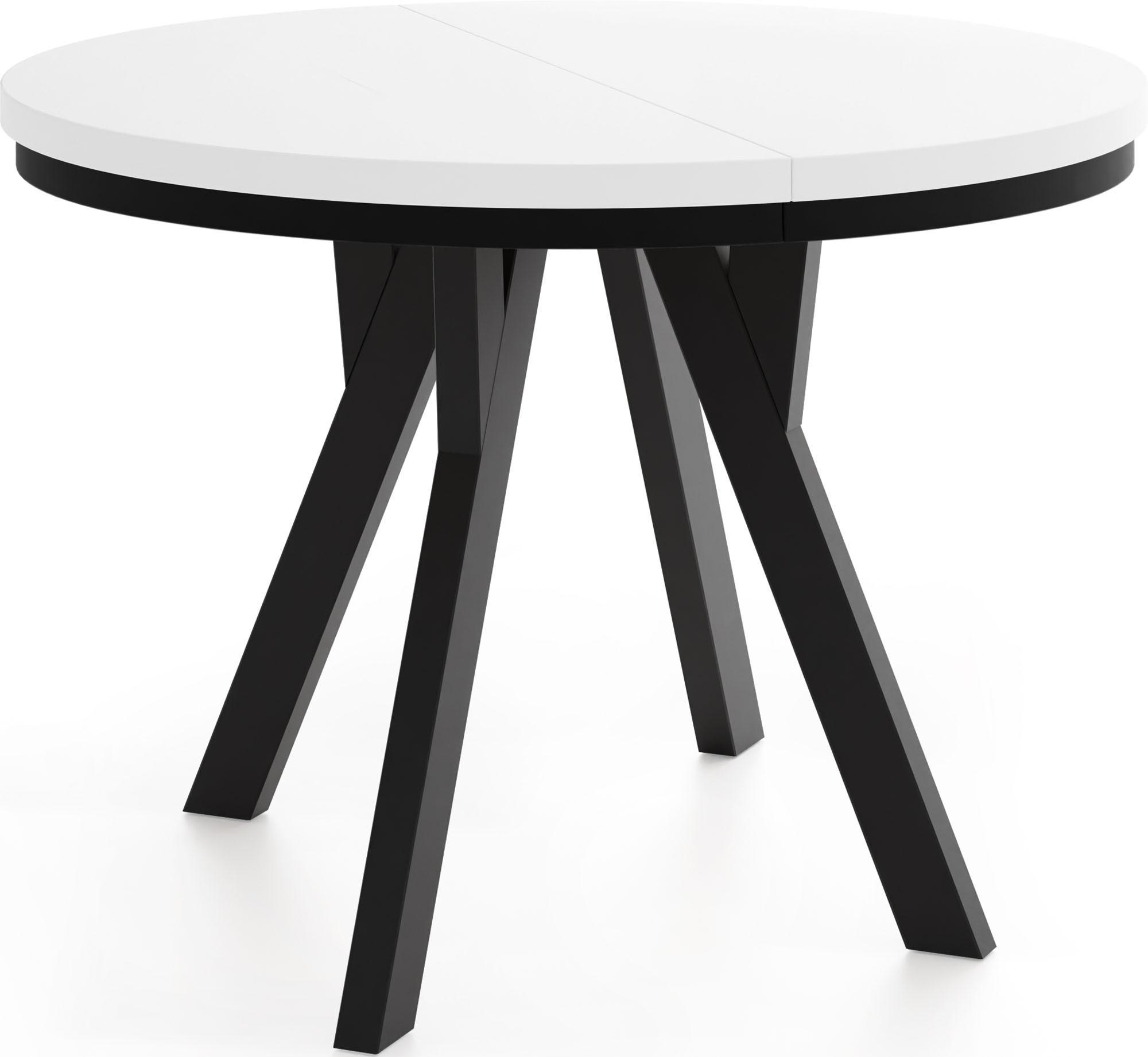 ESSTISCH Strato Black runder ausziehbarer, Weiß 100-200/100/77 cm - Schwarz/Weiß, Holz/Holzwerkstoff (100/200/77cm) - WFL GROUP