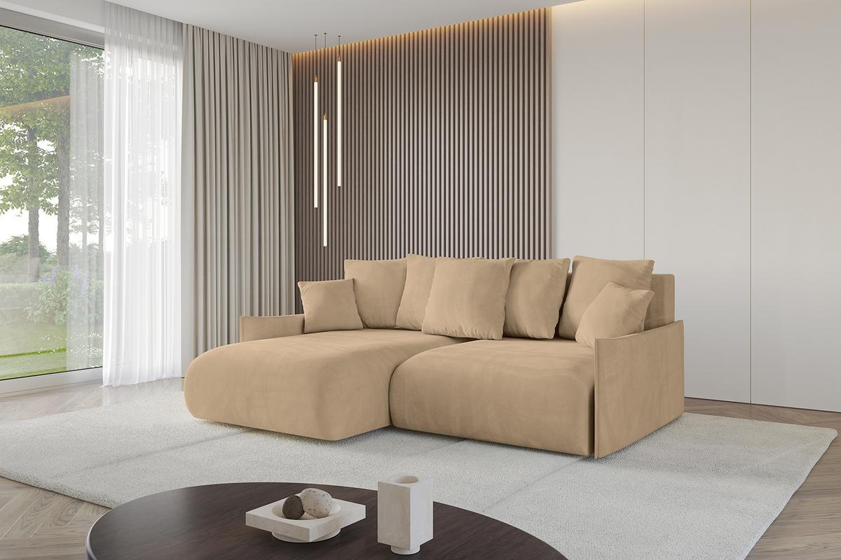 ECKSOFA Ottomane links ONESK-L-v1 216x177x72 Grün Velours - Beige, Holzwerkstoff/Kunststoff (216/177cm) - ALTDECOR