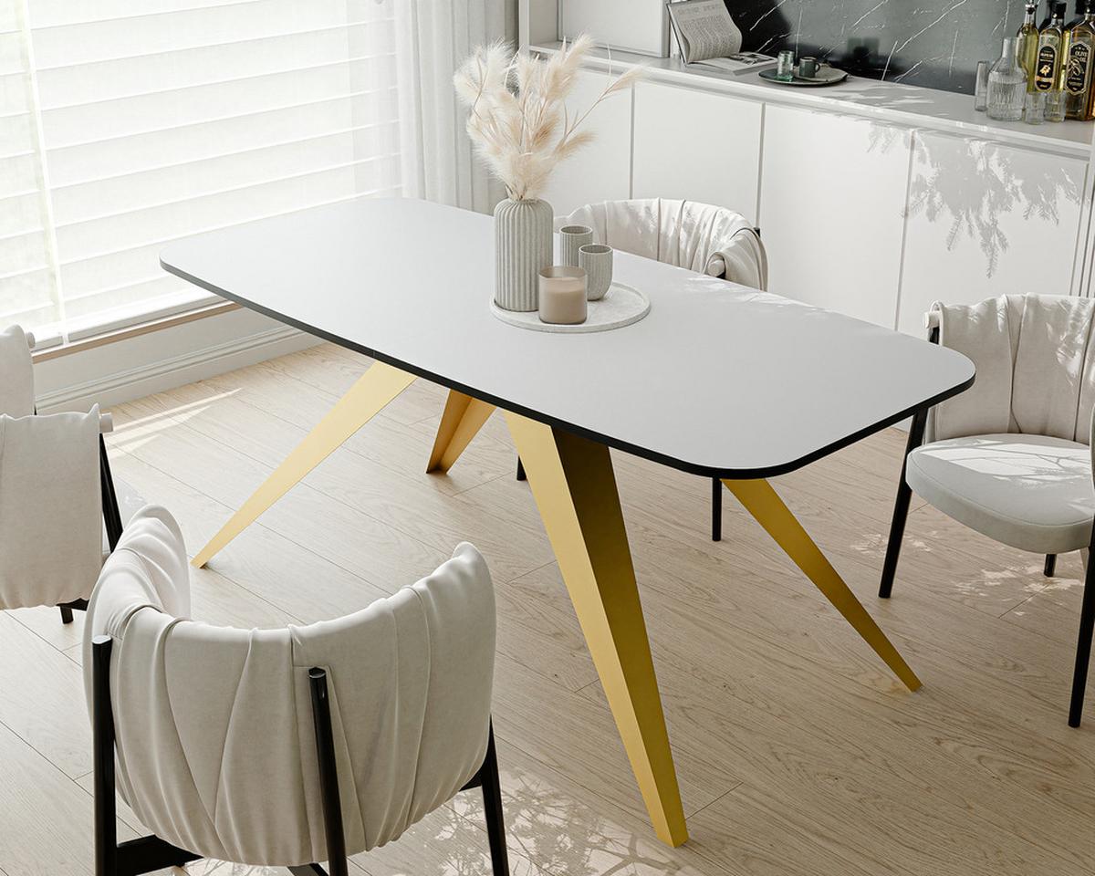AUSZIEHTISCH FENTO 160/80/76 cm, Gold / Weiß - Goldfarben/Weiß, Holzwerkstoff/Metall (80/160/76cm) - Idohome