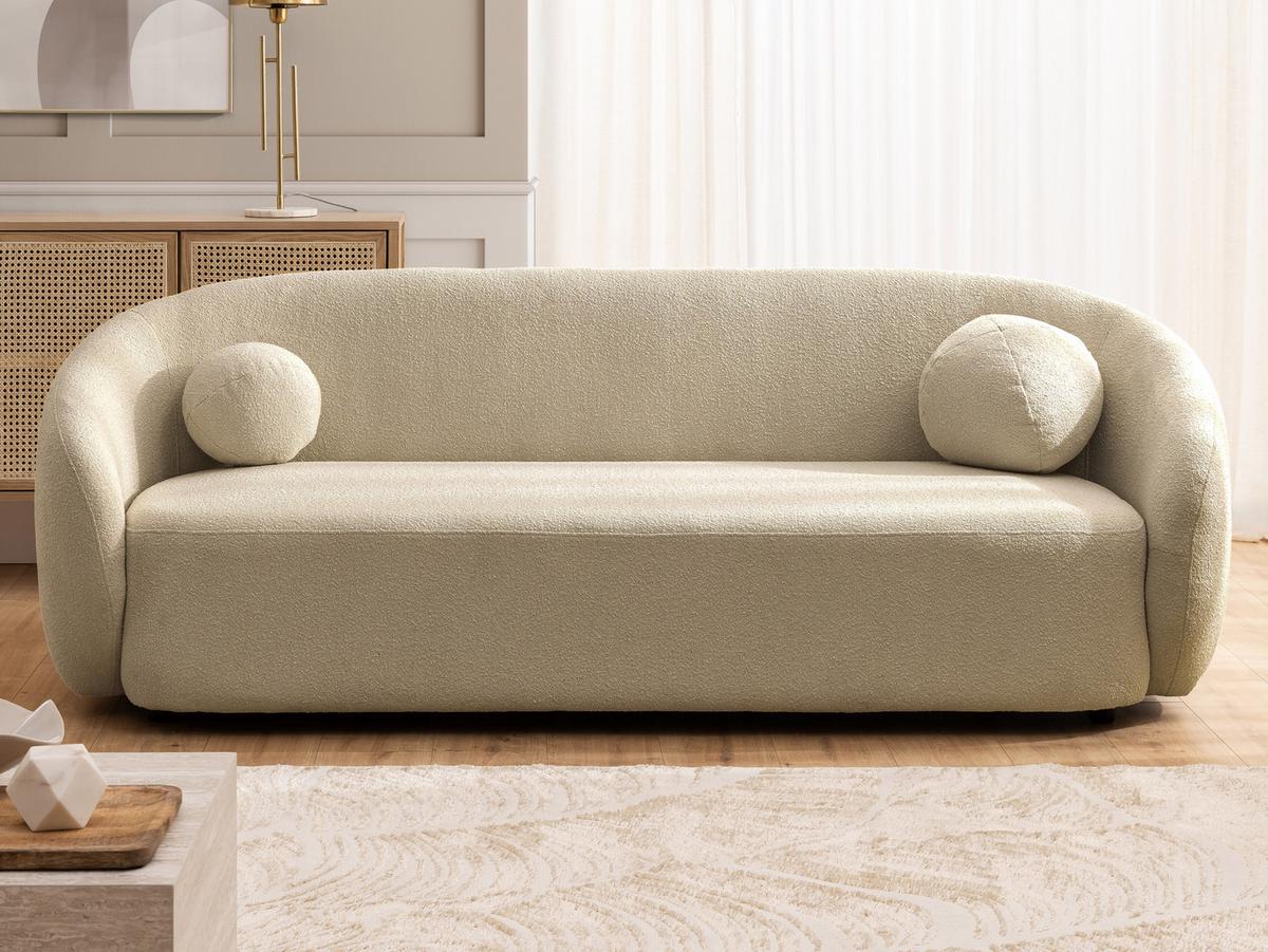 3-SITZER-SOFA Roundi Beige Bouclé - Beige/Schwarz, Holz/Kunststoff (208/76/80cm) - S-Style Möbel