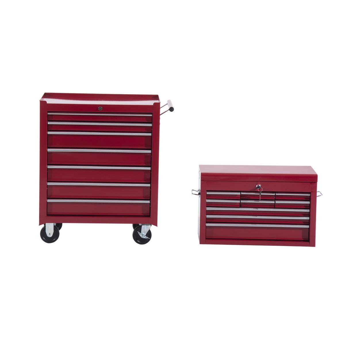 FAHRBARER Werkzeugwagen Werkstattwagen Rollwagen Werkzeugkasten Rot - Rot, Metall (33/113/61.5cm) - HOMCOM