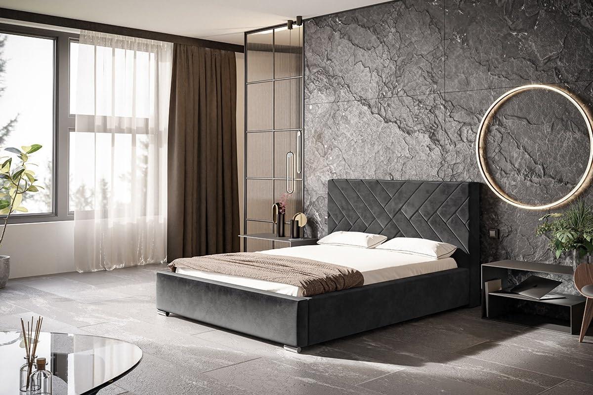 POLSTERBETT Monaco mit Kopfteil, 120x200 cm, Doppelbett mit Bettkasten und Lattenrost aus Holz, Velourstoff Dunkelgrau - Dunkelgrau, Holz/Textil (120/200cm) - Alpi-Möbel