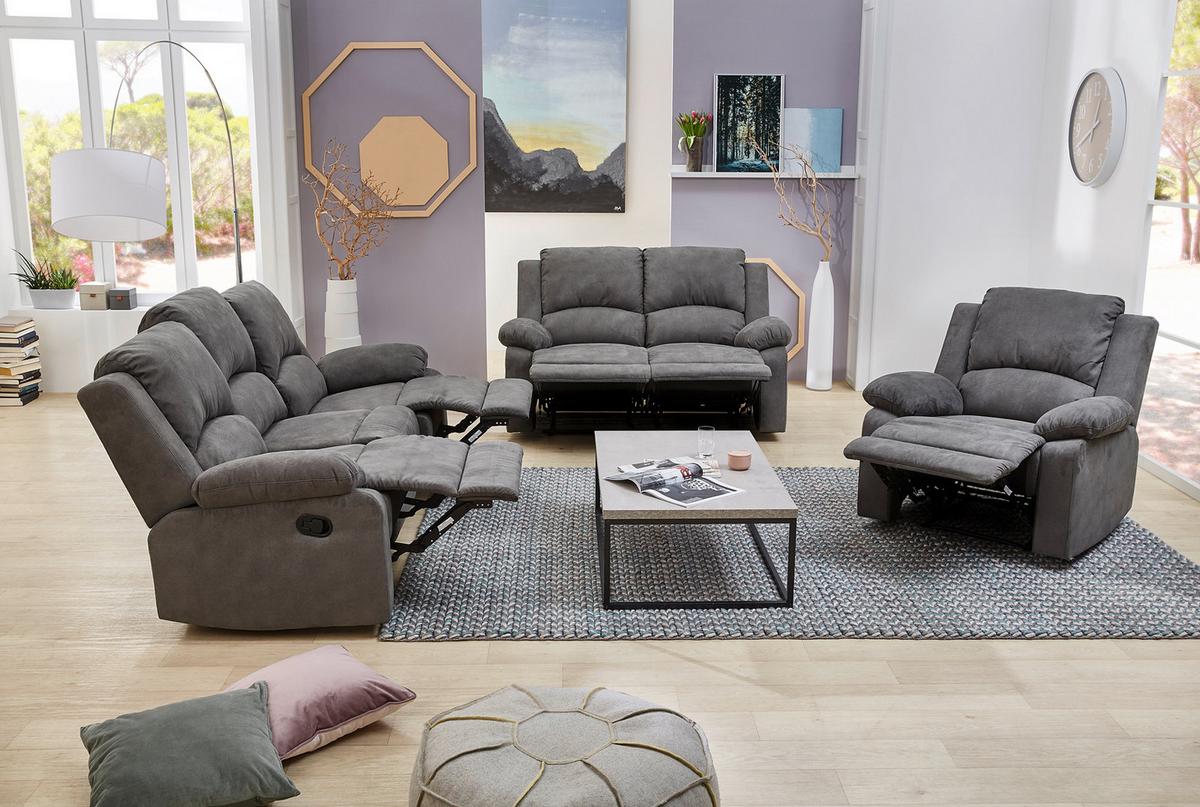 3-SITZER-RELAXSOFA Federkern, Liegefunktion verstellbar durch halbautomatische Relaxfunktion B204/T87/H97 cm, Mikrofaser Vintage Anthrazit/ 15131 - Anthrazit/Schwarz, Textil (204/97/87cm) - luma-home