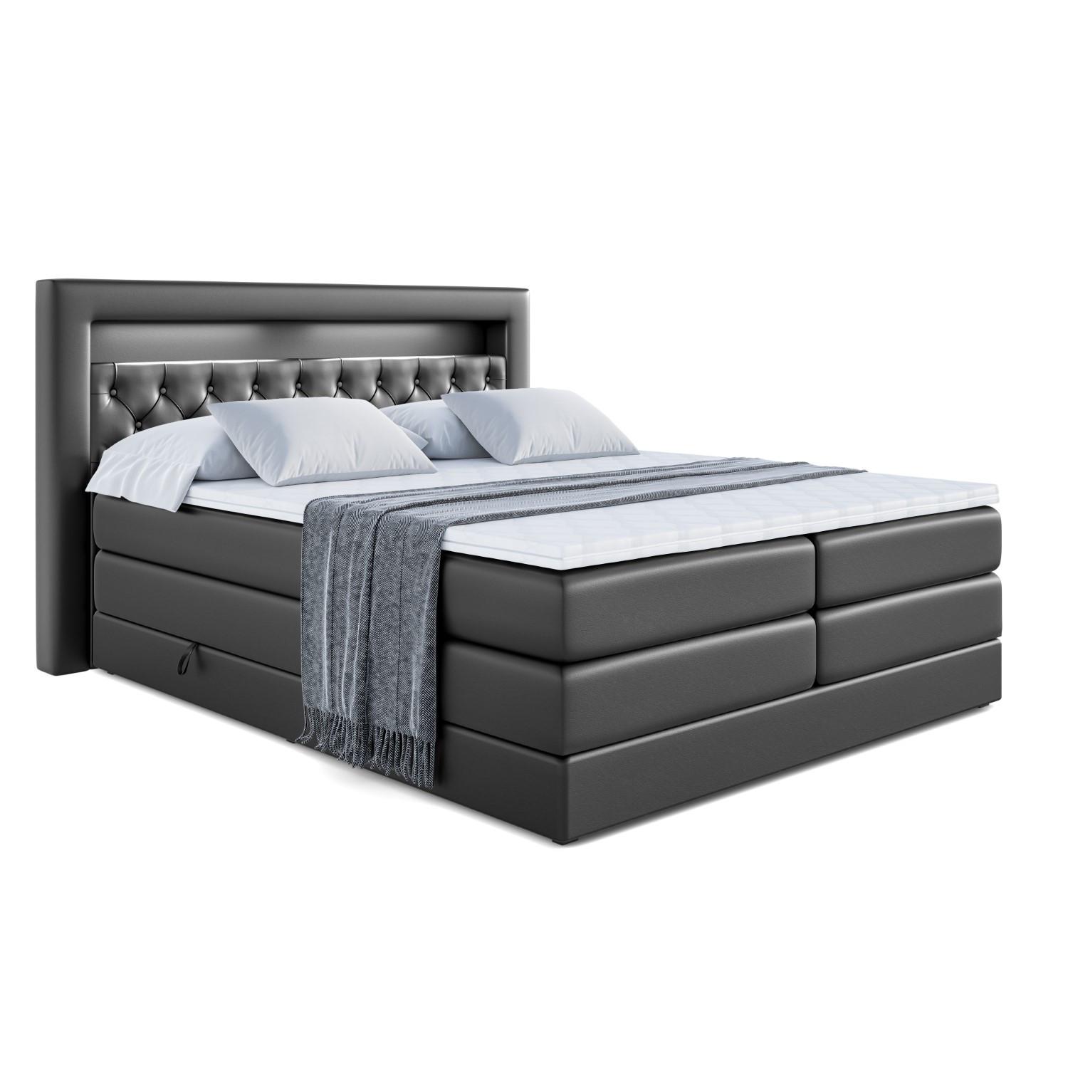 BOXSPRINGBETT NOEL GOLD KING - 180x200 - H3/H4 - Schwarz Hochglanz - Schwarz Hochglanz, Holzwerkstoff (180/200cm) - ALTDECOR