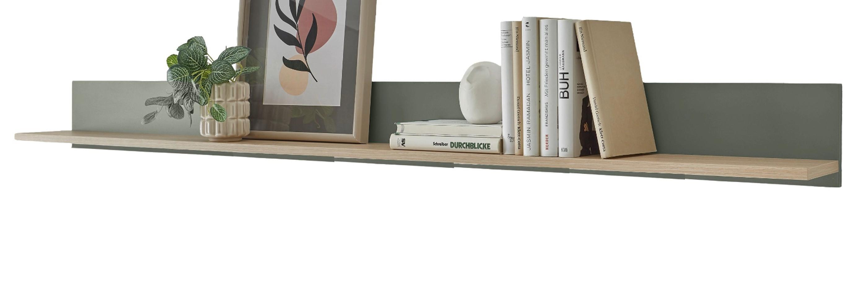 WANDBOARD in Salbei grün, Barista Eiche, Wandregal 170 x 15 cm - Salbeigrün/Eichefarben, Holzwerkstoff/Metall (170/15/17cm) - Furn.Design