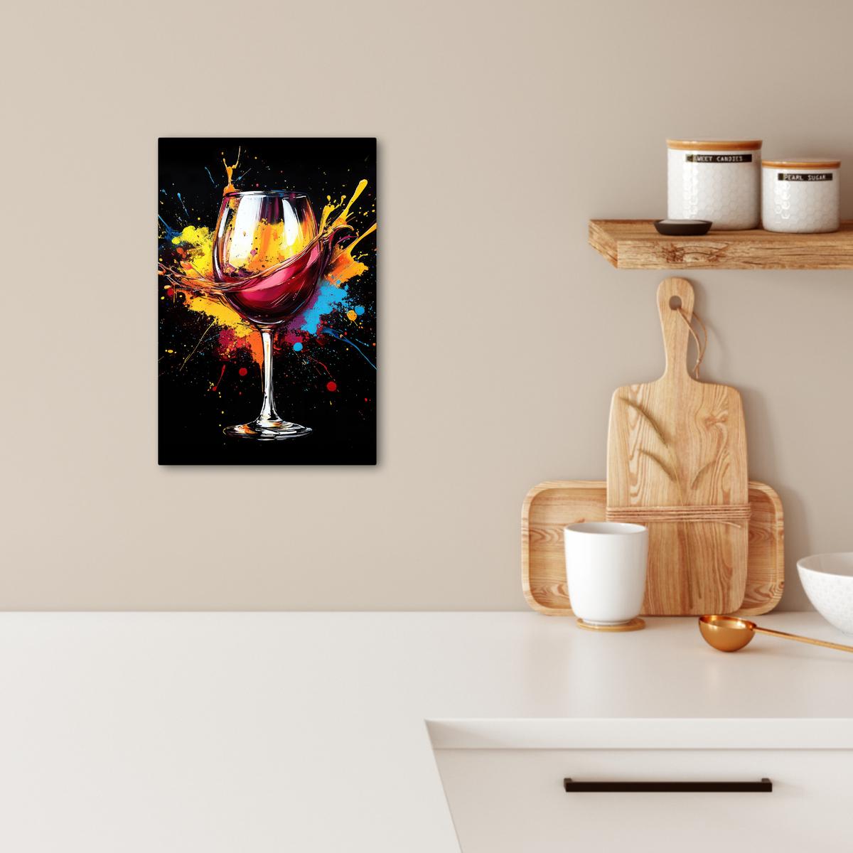 LEINWANDBILD Wein - Glas - Graffiti - Getränk - Rot - Farbe Deko Wohnzimmer 20x30 cm - Weinrot, Textil (20/30cm) - MuchoWow